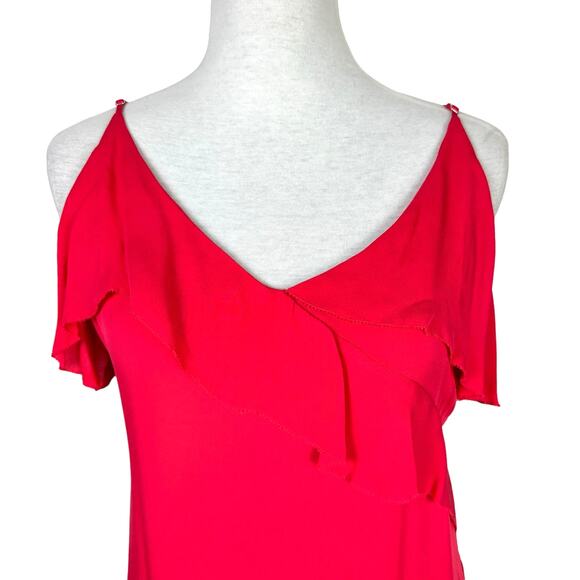 Parker NWT Athens 100% Silk Watermelon Pink Tiered Ruffle Mini Cocktail Dress - Picture 4 of 11